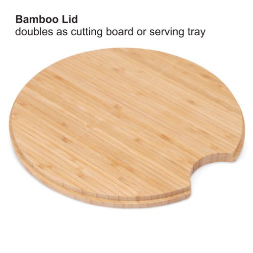 Set of 4: Large Serving and Salad Bowl with Servers and Bamboo Cutting Board Lid (Gray) - Image 4
