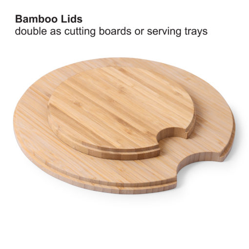 Set of 8:  Large and Medium Serving and Salad Bowl, each with Servers and Bamboo Cutting Board Lids (Gray) - Image 5