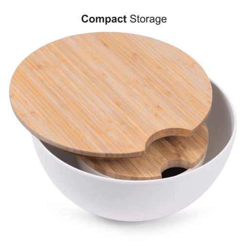 Set of 8:  Large and Medium Serving and Salad Bowl, each with Servers and Bamboo Cutting Board Lids (Natural White) - Image 5
