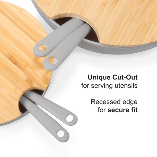 Set of 8:  Large and Medium Serving and Salad Bowl, each with Servers and Bamboo Cutting Board Lids (Gray) - Image 2