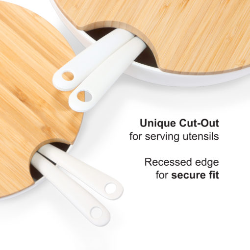 Set of 8:  Large and Medium Serving and Salad Bowl, each with Servers and Bamboo Cutting Board Lids (Natural White) - Image 2