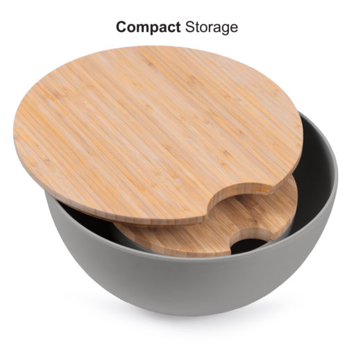 Set of 8:  Large and Medium Serving and Salad Bowl, each with Servers and Bamboo Cutting Board Lids (Gray) - Image 4