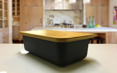 Bamboo Fiber Bread Box Bin with Cutting Board Lid (Black)