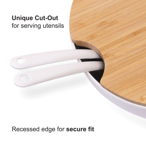Set of 4: Large Serving and Salad Bowl with Servers and Bamboo Cutting Board Lid (Natural White) - Image 2