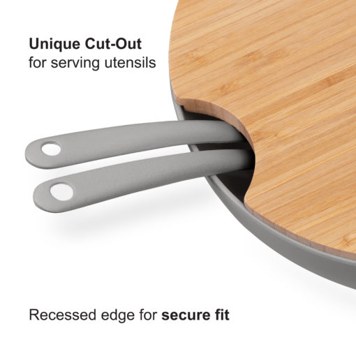 Set of 4: Large Serving and Salad Bowl with Servers and Bamboo Cutting Board Lid (Gray) - Image 2