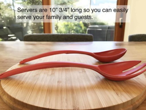 Bamboo Fiber Salad Fruit Pasta Serving Bowl with Bamboo Cutting Board Lid and Utensil Servers (Red) - Image 5