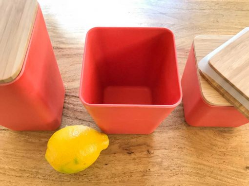 Bamboo Fiber Kitchen Canister 3 piece set with Airtight Bamboo Lid (Red) - Image 8