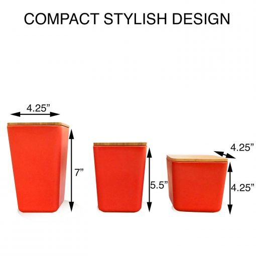 Bamboo Fiber Kitchen Canister 3 piece set with Airtight Bamboo Lid (Red) - Image 3