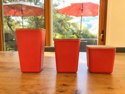 Bamboo Fiber Kitchen Canister 3 piece set with Airtight Bamboo Lid (Red) - Image 2