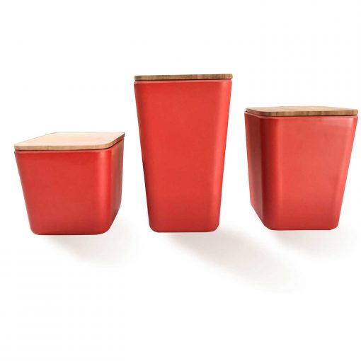 Bamboo Fiber Kitchen Canister 3 piece set with Airtight Bamboo Lid (Red) - Image 5
