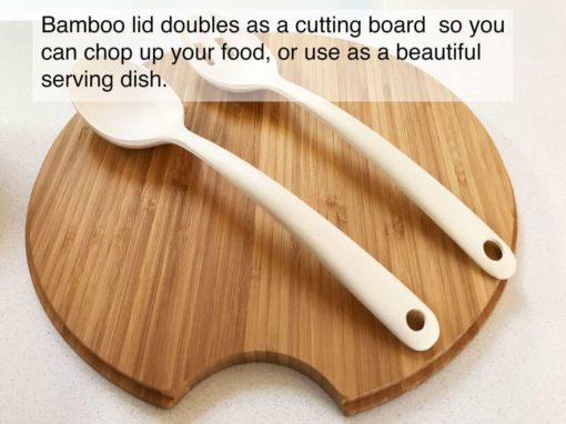 Set of 4: Large Serving and Salad Bowl with Servers and Bamboo Cutting Board Lid (Natural White) - Image 12