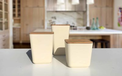 Bamboo Fiber Kitchen Canister 3 piece set with Airtight Bamboo Lid (Natural White)