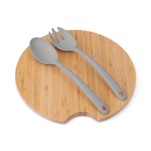 Set of 4: Large Serving and Salad Bowl with Servers and Bamboo Cutting Board Lid (Gray) - Image 8
